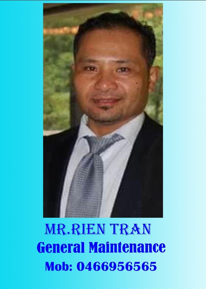 Mr.RIEN TRAN. General Maintenance, Mob:0466956565